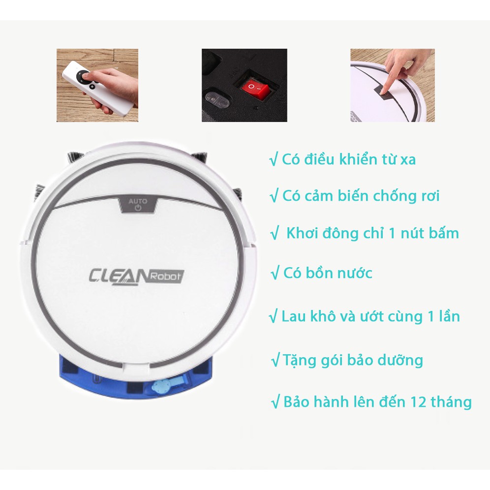 Robot hút bụi thông minh CLEAN ROBOT cảm biến nhạy, có tích hợp bồn nước, điều khiển qua remote!!