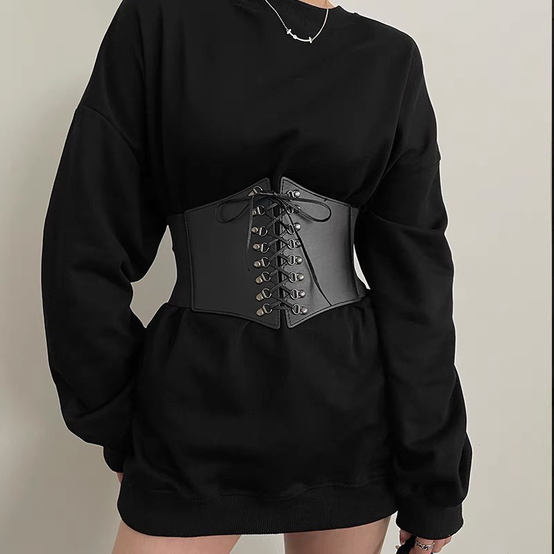 Corset bản to thắt dây phối nút cài kim loại CORSET NỊT BỤNG ullzang 12cm