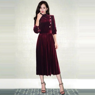 Đầm nhung dáng xoè tay dài Dương Mịch