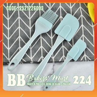 Combo bộ dụng cụ 1 màu pastel 3 món: 02 spatula vét, 01 chổi quét silicone
