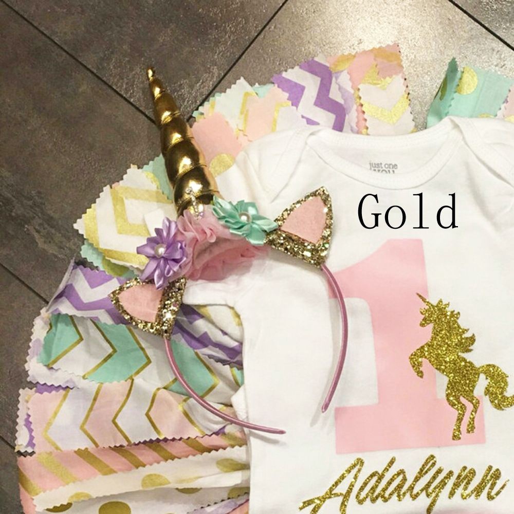 Băng đô cài tóc gắn sừng kỳ lân đính kim tuyến long lanh