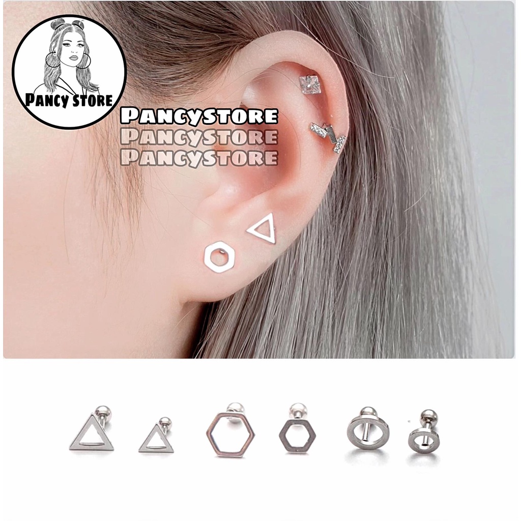 bông tai nam nữ titan hình học nhiều hình khuyên tai Unisex không gỉ
