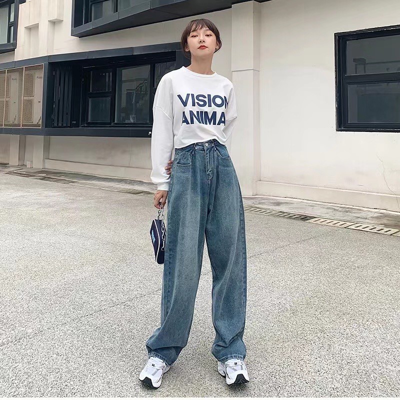 Quần jeans ống rộng MINION CLOTHING cài eo lưng cạp cao Unisex nam nữ Ulzzang chất jean bò cao cấp dày dặn Q5586 | BigBuy360 - bigbuy360.vn