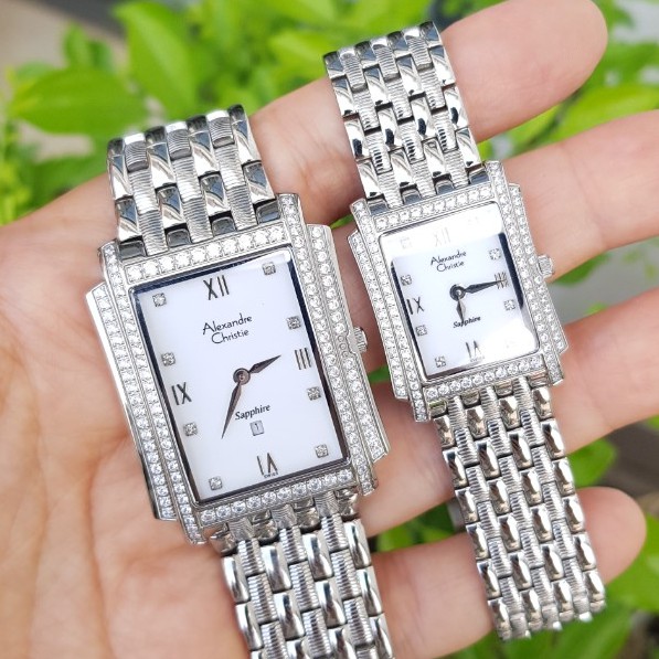 Đồng hồ Cặp đôi Alexandre Christie Chính hãng, mặt vuông, mầu trắng, kính Sapphire, chống xước, chống nước