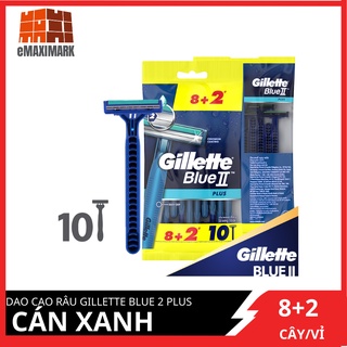 Dao cạo râu Gillette Blue 2 Plus Cán xanh siêu tiết kiệm Gói 8+2