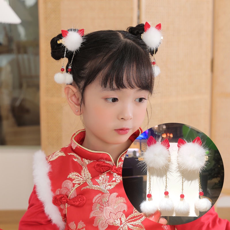 Kẹp Tóc Nơ Tua Rua Xinh Xắn Mừng Năm Mới Cho Bé Gái