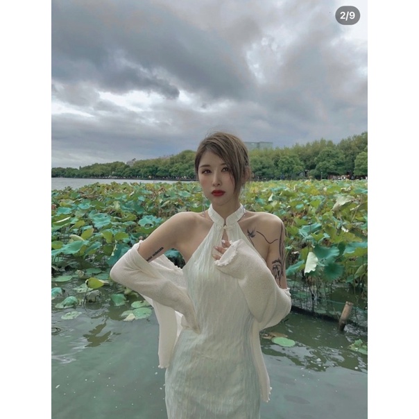 SET ĐẦM MIDI CỔ YẾM TÀU XỐP + ÁO KHOÁC SỌC