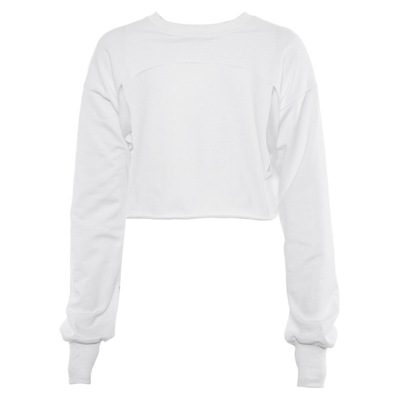 Fashion Women Loose Plain Irregular Round Neck Top Long Sleeve Casual Street Tshirt