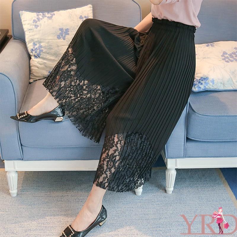 Quần ống rộng lưng cao phối ren cho nữ | BigBuy360 - bigbuy360.vn