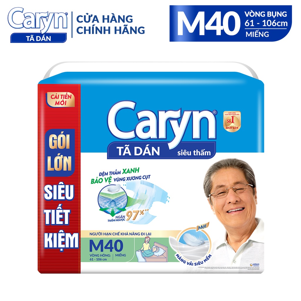 [Mã BMBAU300 giảm 7% đơn 499K] Combo 2 Tã Dán Người Lớn Caryn Siêu Thấm Size M - 40 Miếng Gói Siêu Tiết Kiệm