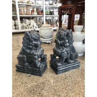 Cặp tượng Kỳ Lân phong thủy đá vân đen - Cao 30cm