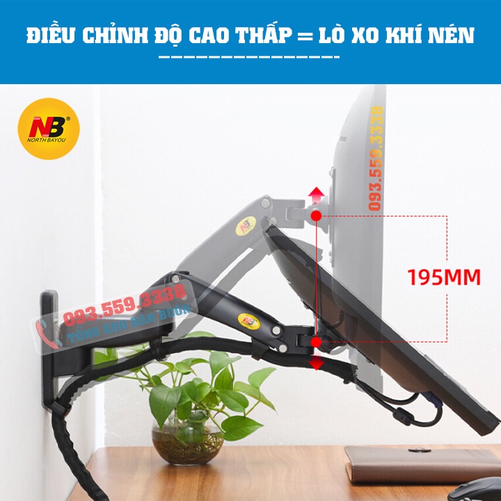 F150 / Giá Treo Màn hình NB F150 gắn tường/ Tay treo/Arm màn hình gắn tường/ Lò xo khí nén [Màn Hình 17&quot; - 35&quot;]