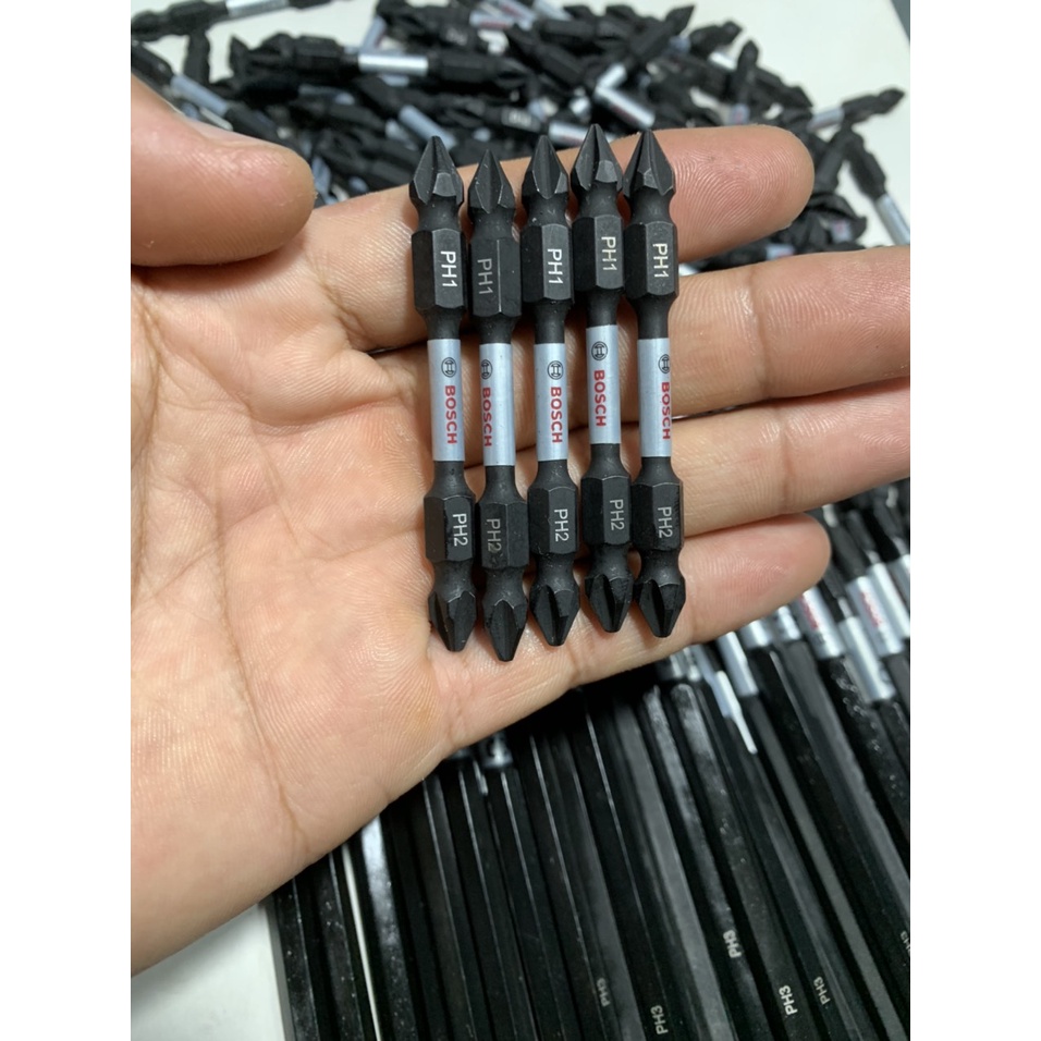 Mũi vít Bosch hai đầu PH1 - PH2 dài 65mm đuôi nhỏ chính hãng có từ