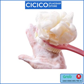 Cây cọ lưng CICO 03 kèm bông tắm tạo bọt 2 mặt