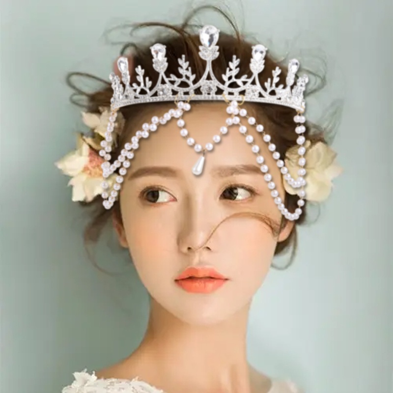 Băng Đô Hình Vương Miện Đính Đá Phong Cách Lolita Cho Cô Dâu