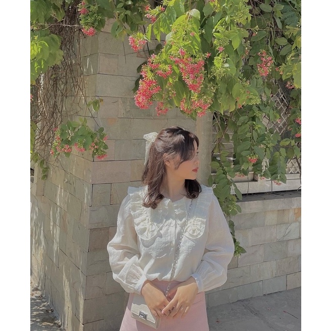 SET ÁO BÈO CỔ SEN TRẮNG + CHÂN VÁY HỒNG DẠ