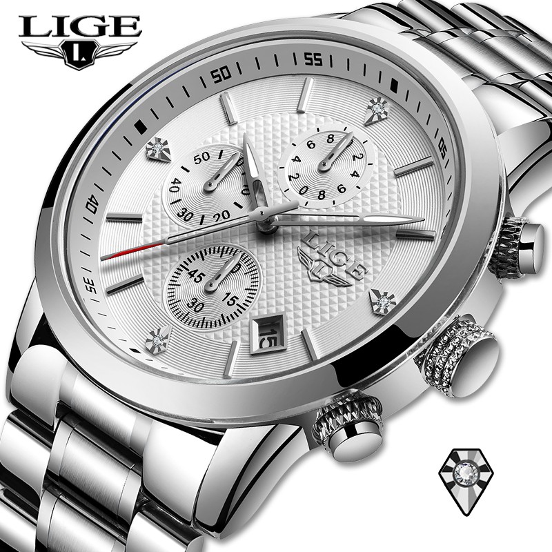 LIGE Đồng Hồ Quartz Nam Chống Thấm Nước Chất Liệu Thép Không Gỉ