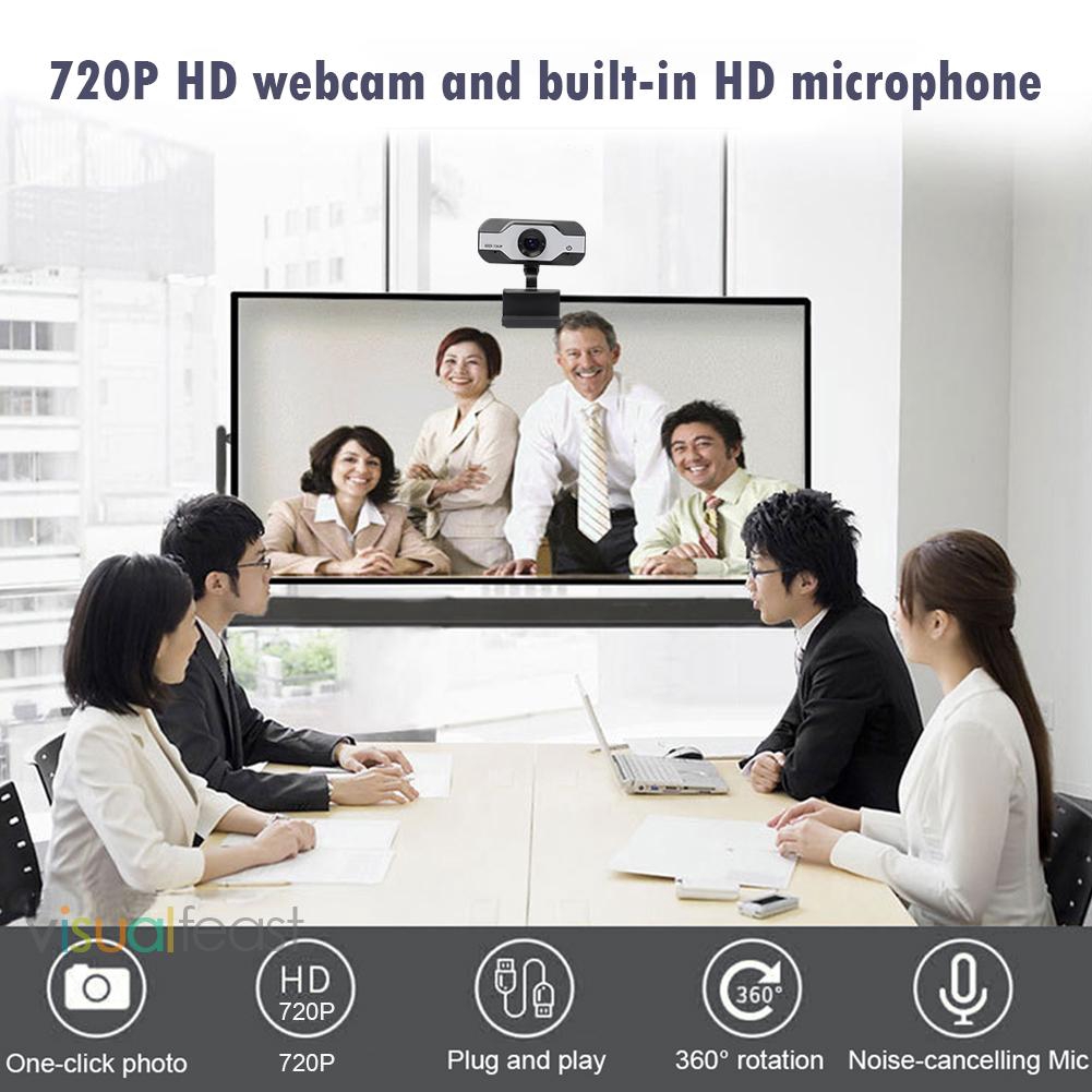 Webcam 720p Hd Usb Có Mic Xoay 360 Độ Cho Máy Tính