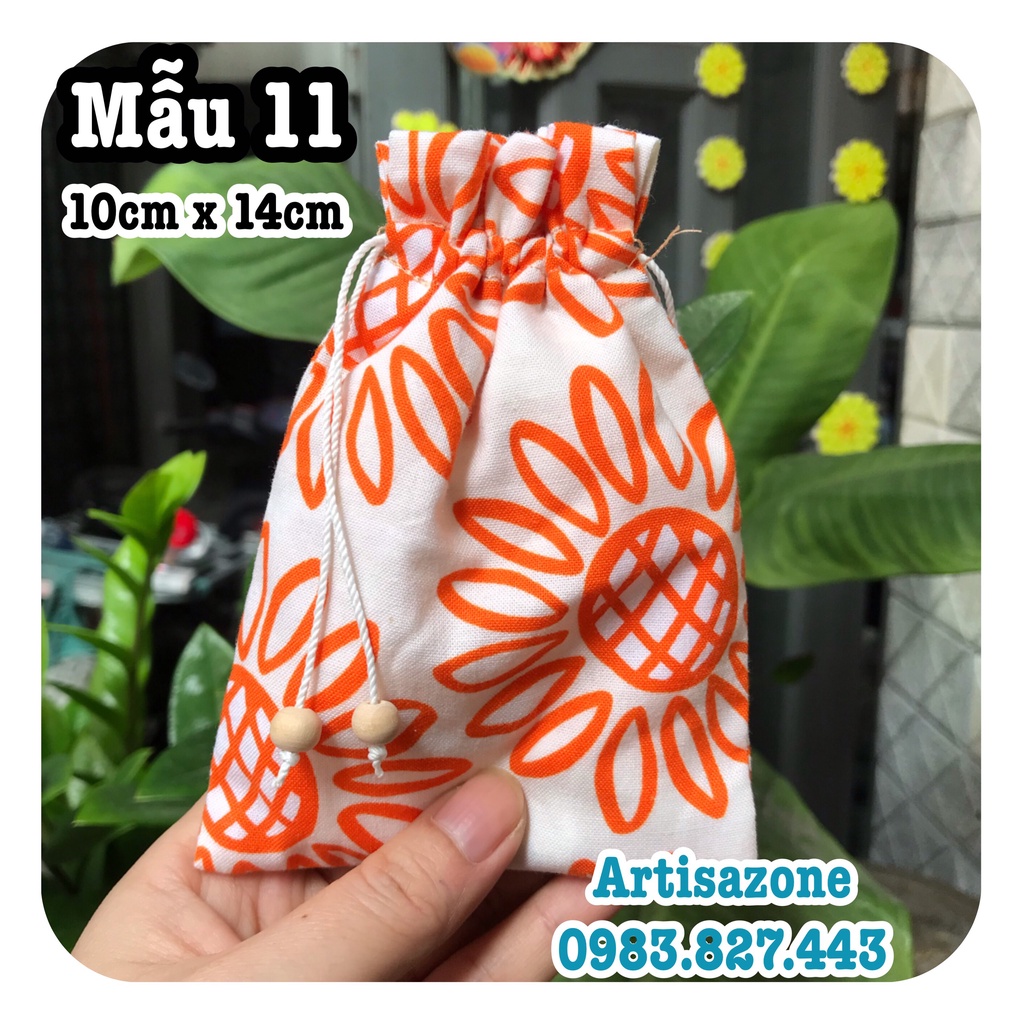 Túi vải dây rút họa tiết mini, kích thước: 10cm x 14cm - 01 chiếc -