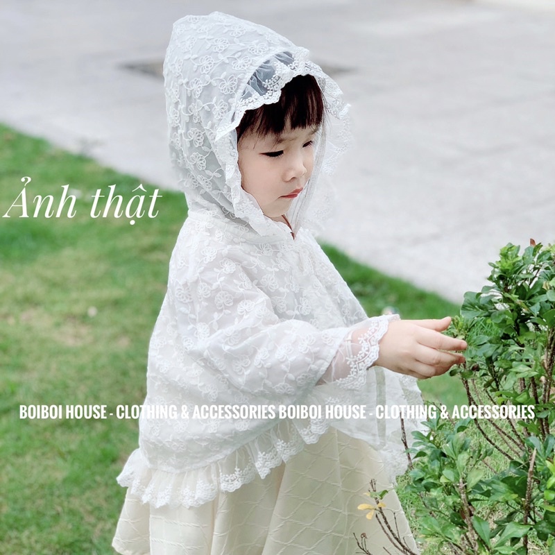 Áo choàng ren chùm đầu thoáng khí phong cách công chúa cho bé gái