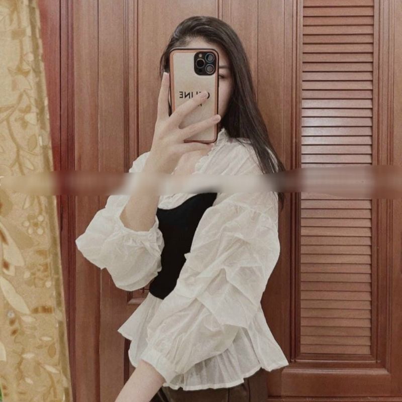 ÁO BÈO VOAN TRẮNG CỔ V TAY PHỒNG PHỐI ĐEN XINH XẮN 🧸🧸🧸