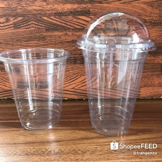 Combo 50 cốc nhựa PET đựng trà sữa kèm nắp loại 400 - 500 ml