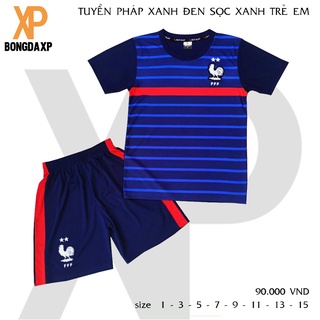 Quần áo bóng đá trẻ em, đồ đá banh cho bé Đội Tuyển Pháp Xanh đen Siêu cưng Vải thun lạnh cao cấp
