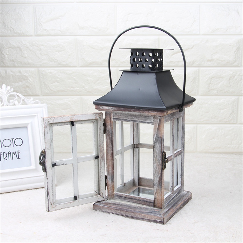 Vintage Gỗ Nến Tealight Giá Đỡ Sáng Tạo Cưới Lãng Mạn Bão Đèn Lồng Gỗ Cổ Chân Nến Trang Trí Bri