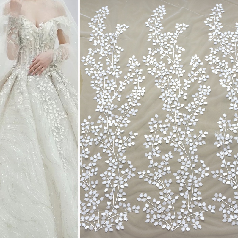 OFF WHITE Cuộn Vải Ren Hoa 3D 1 Yard Trang Trí Đám Cưới