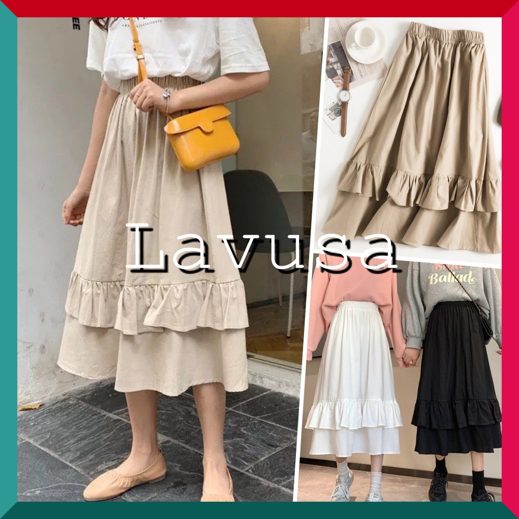 Chân Váy Midi Nữ Vintage 🦋 Chân Váy Vạt Bèo 2 Tầng 3 Màu Siêu Xinh LAVUSA | BigBuy360 - bigbuy360.vn