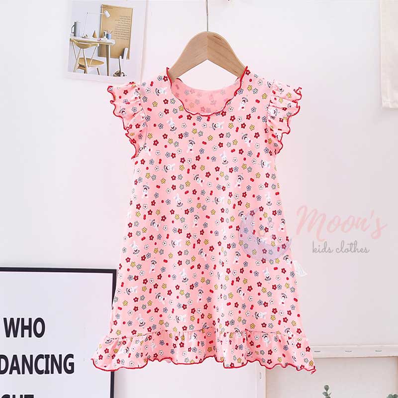 Áo đầm Ngủ bé Gái Xuất Nhật Chất Cotton Thoáng Mát Chất Lượng Cao nhún bèo