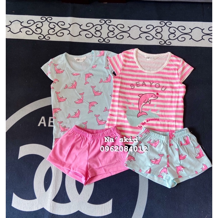 set 2 bộ cotton con cá heo cho bé gái
