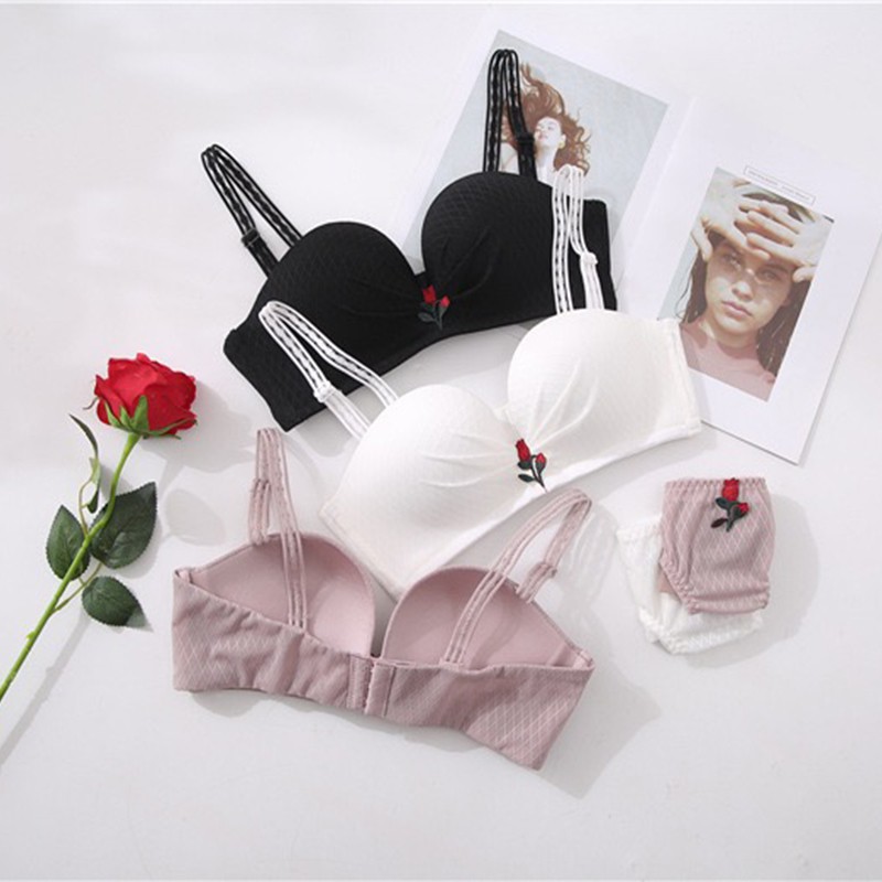 Bộ lót nâng ngực Rose BL583 không gọng cúp ngang thêu hoa hồng gợi cảm | 2T Store nội y siêu sỉ