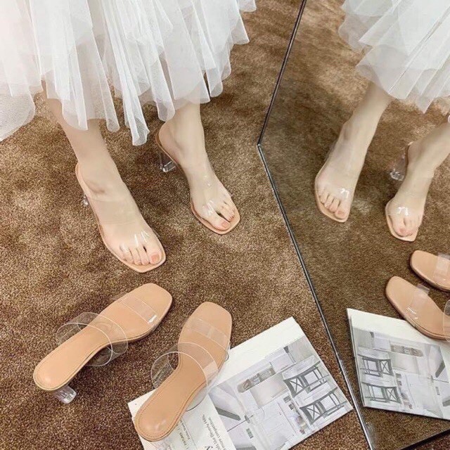 Dép Cao Gót  Nữ 7 Phân 2 Quai Meca Trong Suốt Thanh Lịch Sang Trọng Hàng Chất Lượng Giá Xưởng Size 35 - 39