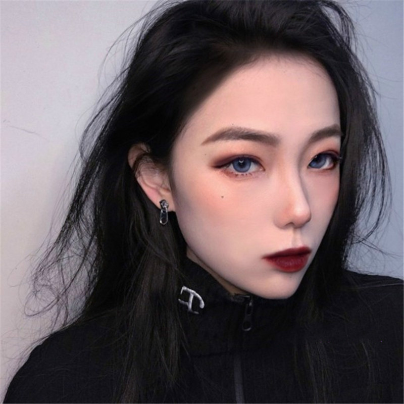 Bông Tai Dây Kéo Bằng Kim Loại Phong Cách Harajuku 22061 Dễ Phối Đồ