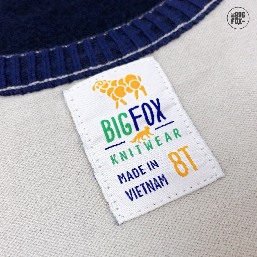 Áo Len Cotton Cho Bé Trai Bigfox Size Đại. Áo Len Cotton cổ Tròn Phối Kẻ Trẻ Em Teen Boy