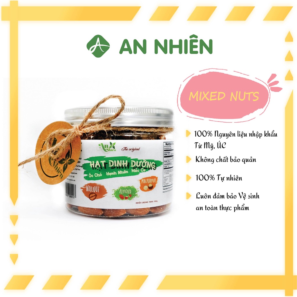 Mix nut 180g - Hạt Dinh Dưỡng Mix Hạnh Nhân, Nhân Quả óc chó, Nhân Mắc ca, đem lại nhiều hương vị trong cùng 1 sản phẩm