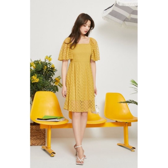 ẢNH THẬT váy ren vàng Vero Moda chính hãng sale