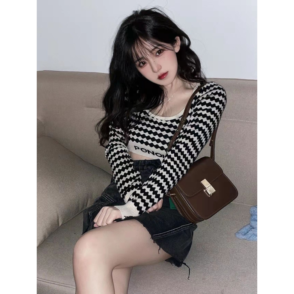 LALISAS Áo Len Dài Tay Kẻ Sọc Phong Cách Hàn Quốc Cho Nữ