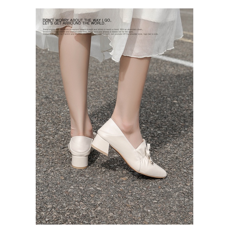 Giày Cao Gót Da Mũi Nhọn Đính Nơ Phong Cách Anh Quốc Thời Trang Thu Đông Dành Cho Nữ 2022