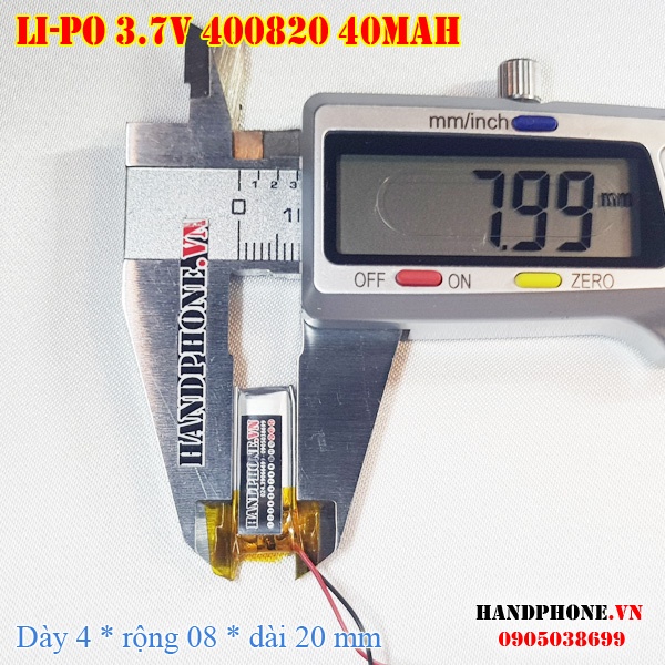 Pin Li-Po 3.7V 40mAh 400820 400821 (Lithium Polymer) cho Tai Nghe Bluetooth, Máy Nghe Nhạc, Máy Ghi Âm, đồ chơi