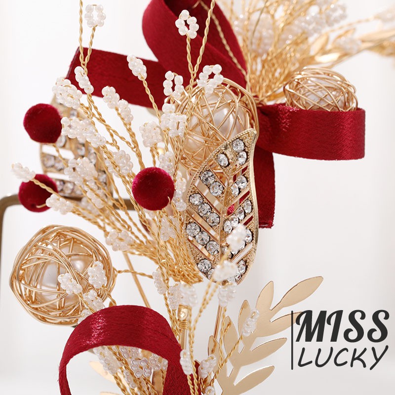 Băng đô cài tóc đính đá và ngọc trai giả thiết kế sang trọng làm đẹp cho nữ