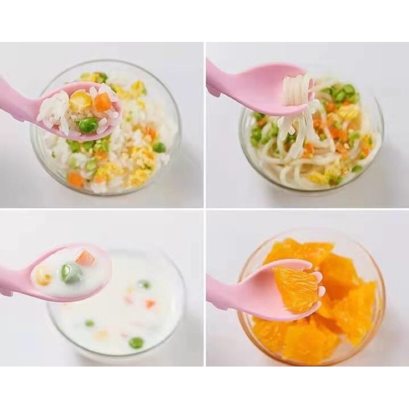 Set thìa dĩa cong cho bé tập ăn dặm bé tập xúc đồ dùng ăn dặm thìa dĩa ăn dặm đồ dùng bé sơ sinh