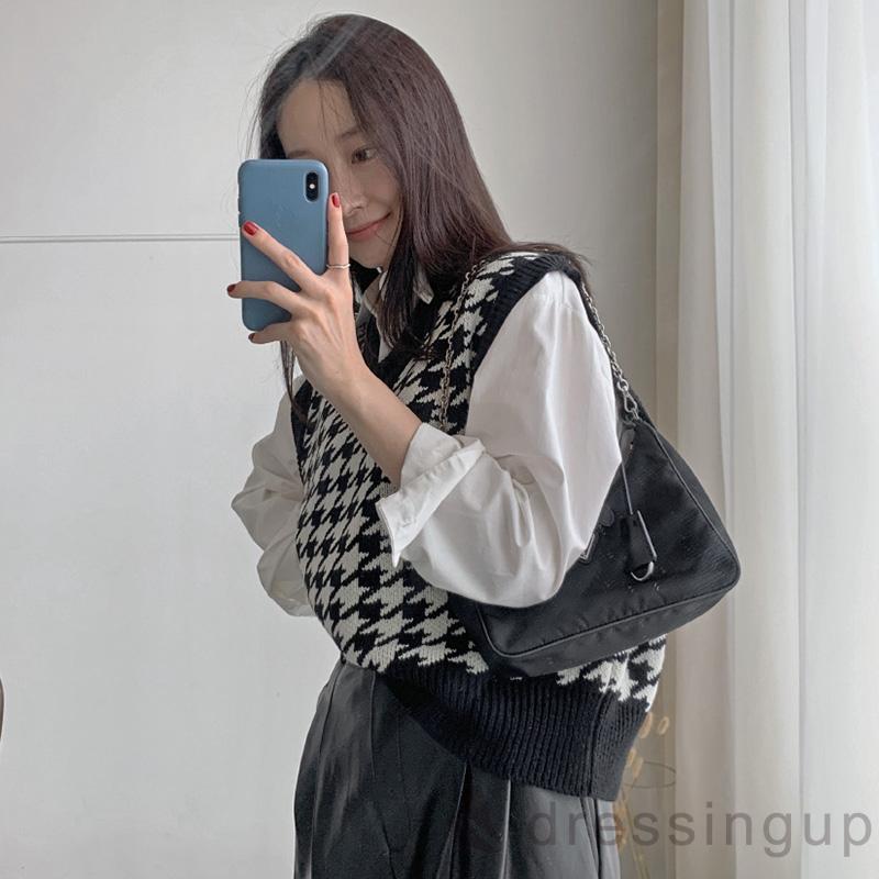 Áo Len Không Tay Dáng Rộng Cổ Chữ V In Họa Tiết Độc Đáo Cho Nữ