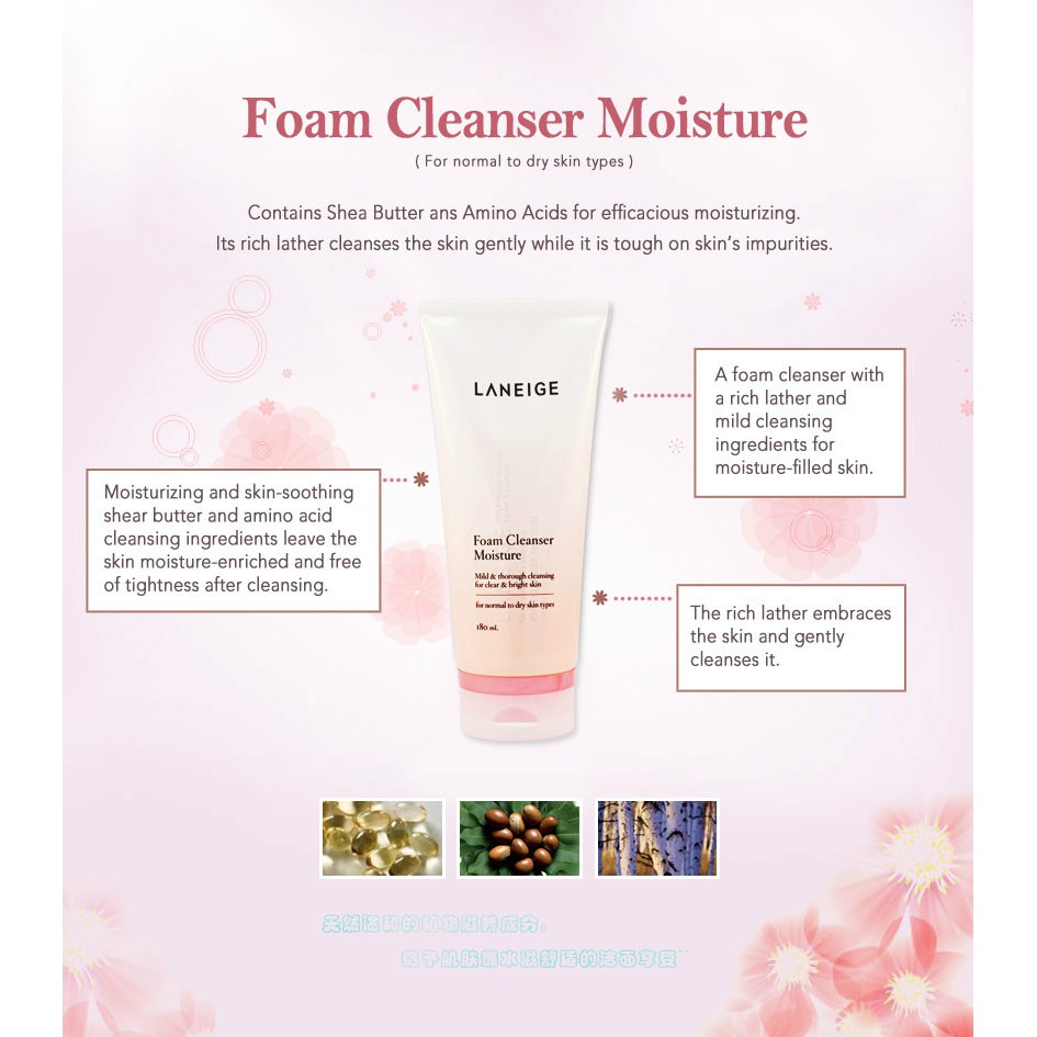 Kem rửa mặt dưỡng ẩm da Laneige Foam Cleanser Moisture 180ml