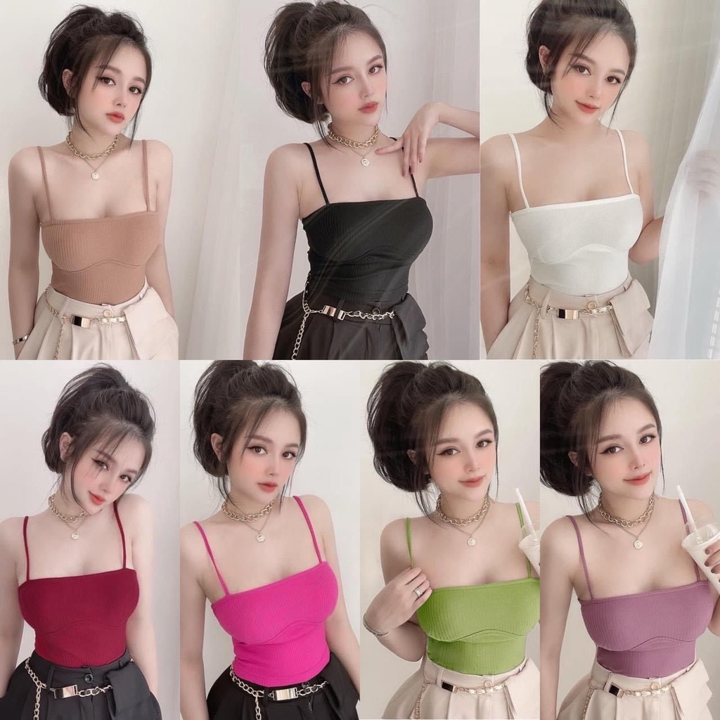 Áo tăm 2 dây croptop viền ngực xinh | BigBuy360 - bigbuy360.vn