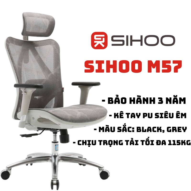 SIHOO M57, M57B Ghế lưới văn phòng thiết kế công thái học Ergonomic, đỡ thắt lưng, điều chỉnh cột sống