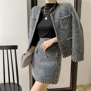 Sét áo dạ - chân váy A phối xích BY AUGUST DESIGN