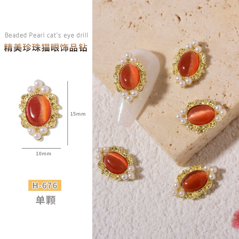 Phụ Kiện Trang Sức Móng Tay Bằng Hợp Kim Đính Ngọc Trai Và Đá opal Thần Kỳ Mới