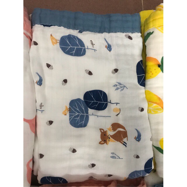 -Chăn Aden 4 Lớp Viền Màu 120x120cm , Khăn cuốn , khăn aden sợi tre